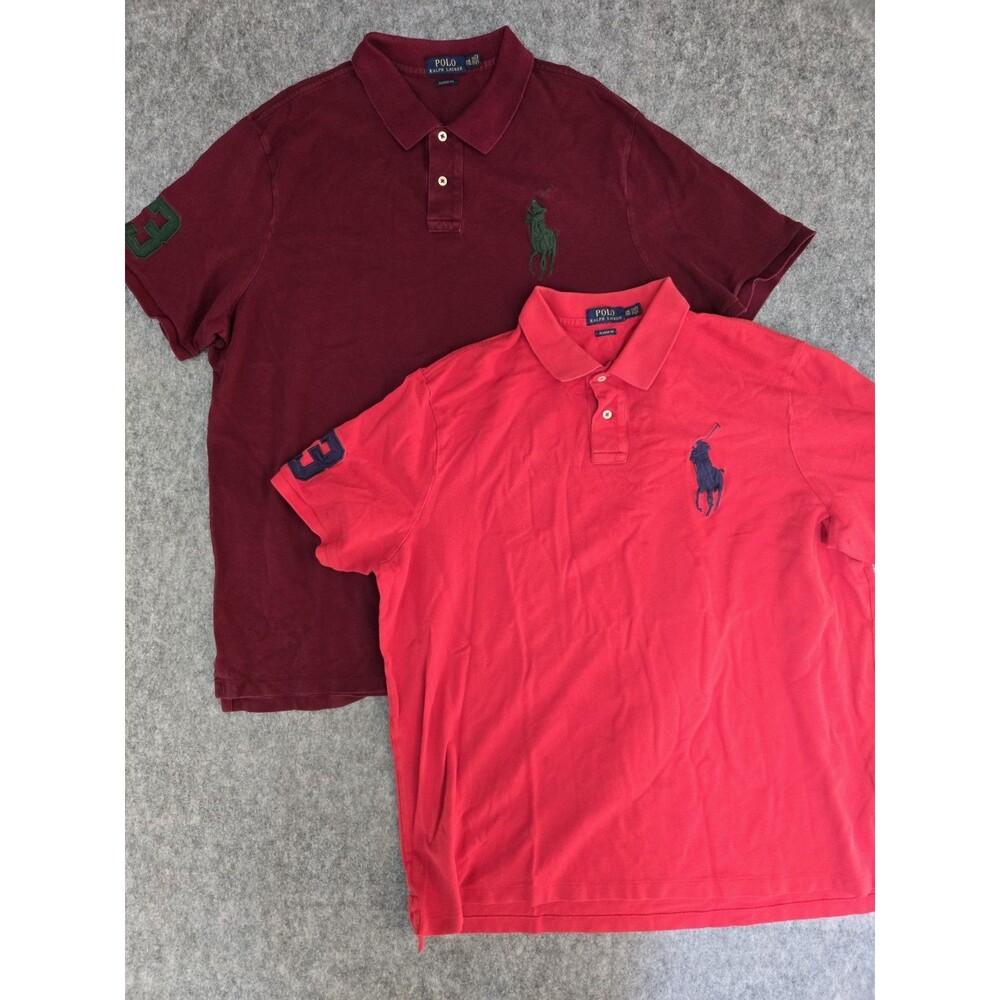 Polo Ralph Lauren Lot Of 2 Big Pony # 3 Logo Custom Fit Shirts Size - XXL